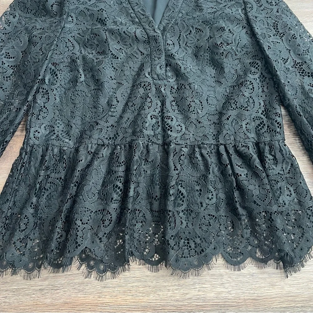 Lilly Pulitzer Jacelynne Black Lace Peplum Top Size Small Long Sleeve Blouse - Picture 3 of 11